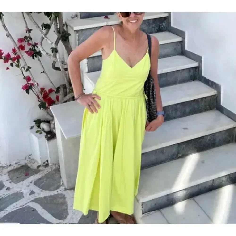 Jason Wu Yellow Slip Midi Dress SIZE 10 Cottage Cotton Sundress Designer $365 - Picture 9 of 13
